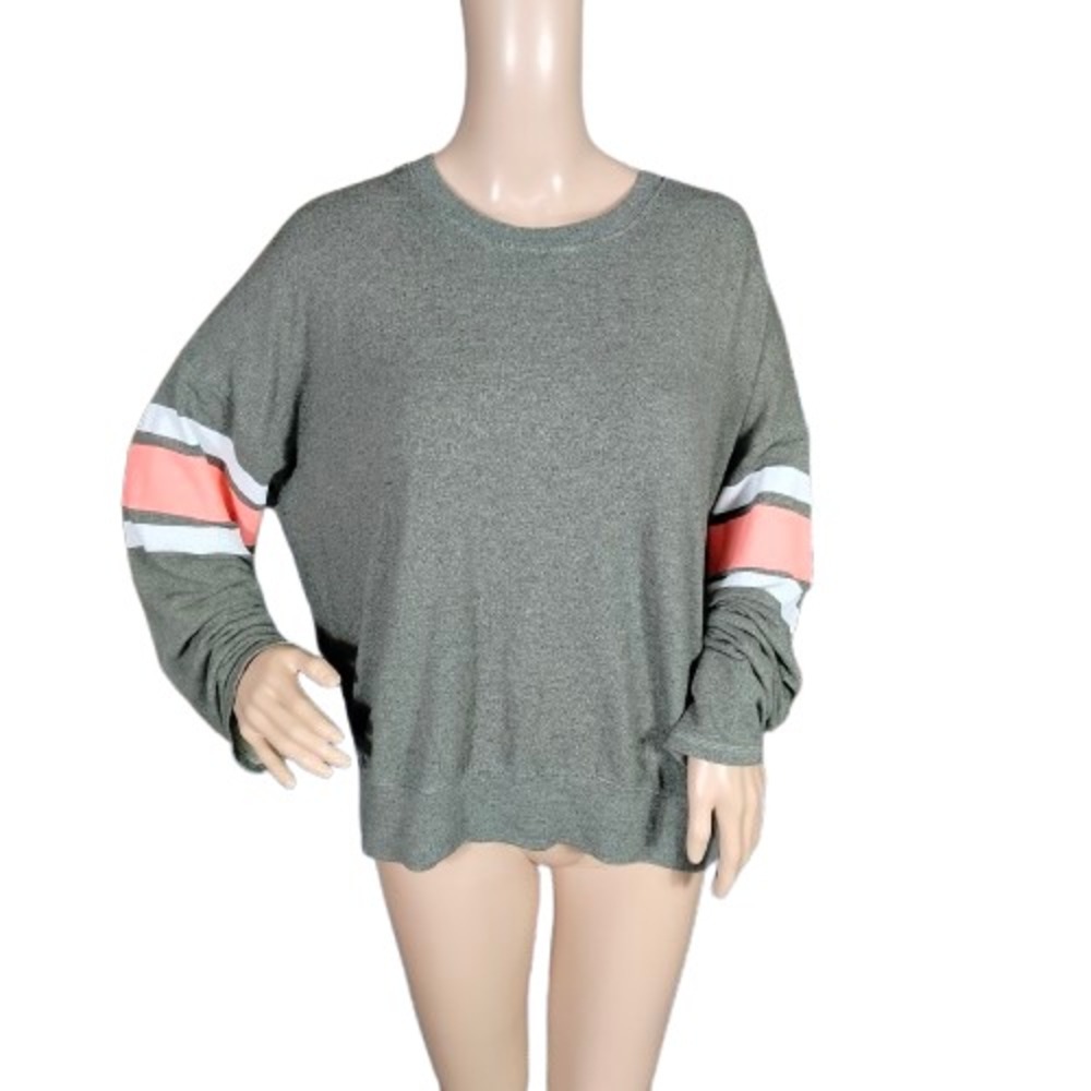 Sundry Womens Sweater Striped‎ Long Sleeve Crew Neck Knit Oversized Gray Size 4